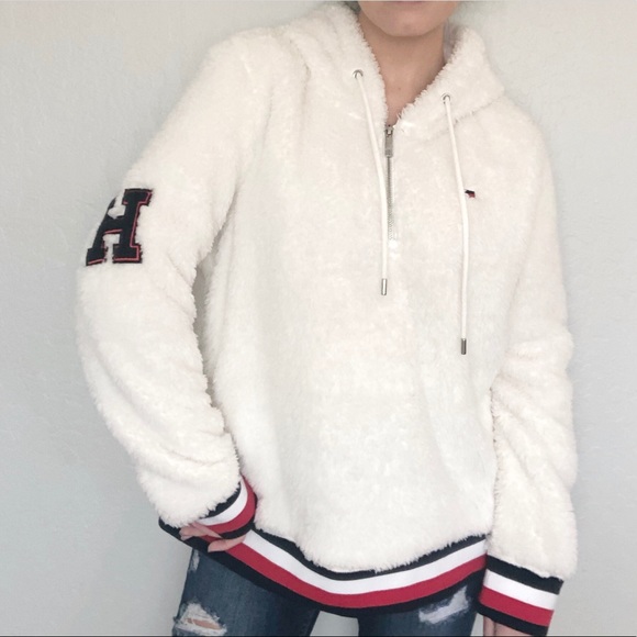 tommy hilfiger half zip teddy hoodie